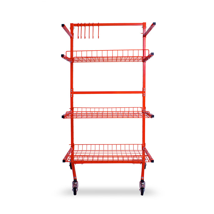 MULTI LEVEL PARTS CART WITH 6 ADJUSTABLE HOOKS